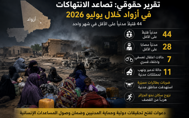 تقرير حقوقي: تصاعد الهجمات على المدنيين في أزواد خلال يوليو